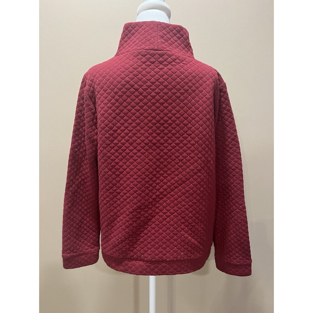 Crown & Ivy Quilted Pullover Mock Turtleneck, Red w Gold Stitch Size L - Picture 2 of 10
